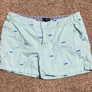 Mint Green Shorts with Blue Shark Pattern